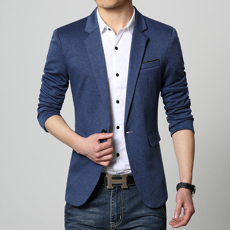 New Slim Fit Casual jacket Cotton Men Blazer Jacket Single Button Gray Mens Suit Jacket Autumn Patchwork Coat Male Suite - CelebritystyleFashion.com.au online clothing shop australia