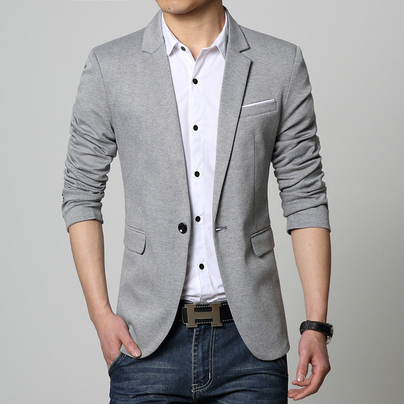 New Slim Fit Casual jacket Cotton Men Blazer Jacket Single Button Gray Mens Suit Jacket Autumn Patchwork Coat Male Suite - CelebritystyleFashion.com.au online clothing shop australia