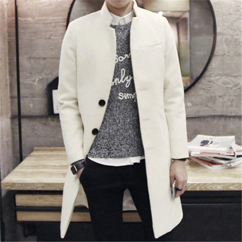 male winter stand collar single breasted brife slim Dust coat / men's solid color youyh pop plus velvet thick casual trench - CelebritystyleFashion.com.au online clothing shop australia