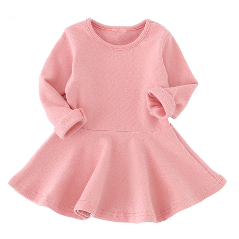 Baby Girls Dresses Candy Color Long Sleeve Spring and Autumn Toddler Dress Girls O-neck Ruffles Princess Dress - CelebritystyleFashion.com.au online clothing shop australia