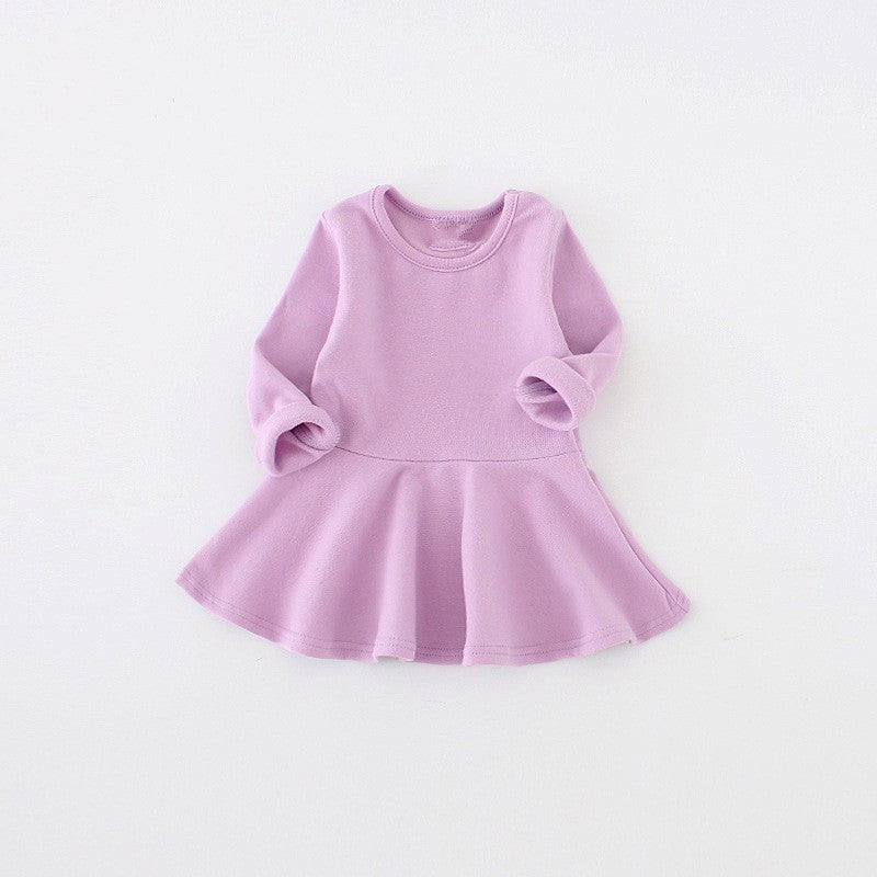 Baby Girls Dresses Candy Color Long Sleeve Spring and Autumn Toddler Dress Girls O-neck Ruffles Princess Dress - CelebritystyleFashion.com.au online clothing shop australia