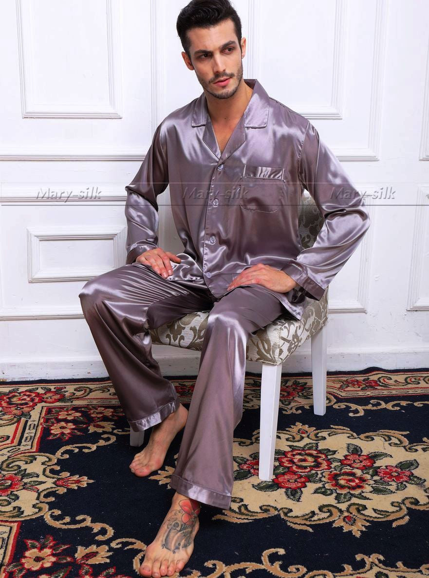 Mens Silk Satin Pajamas Set Pyjamas Set Pjs Sleepwear Loungewear - CelebritystyleFashion.com.au online clothing shop australia