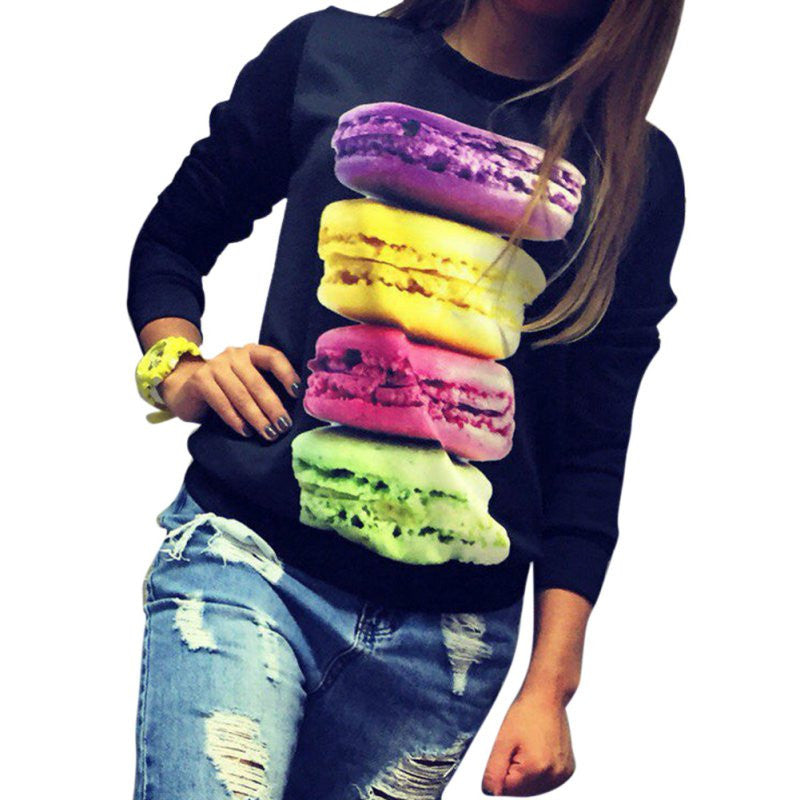 Thin Women Long Sleeve Fresh Hamburger Printed Tops Casual Hoodies Sweatshirt Tops - CelebritystyleFashion.com.au online clothing shop australia