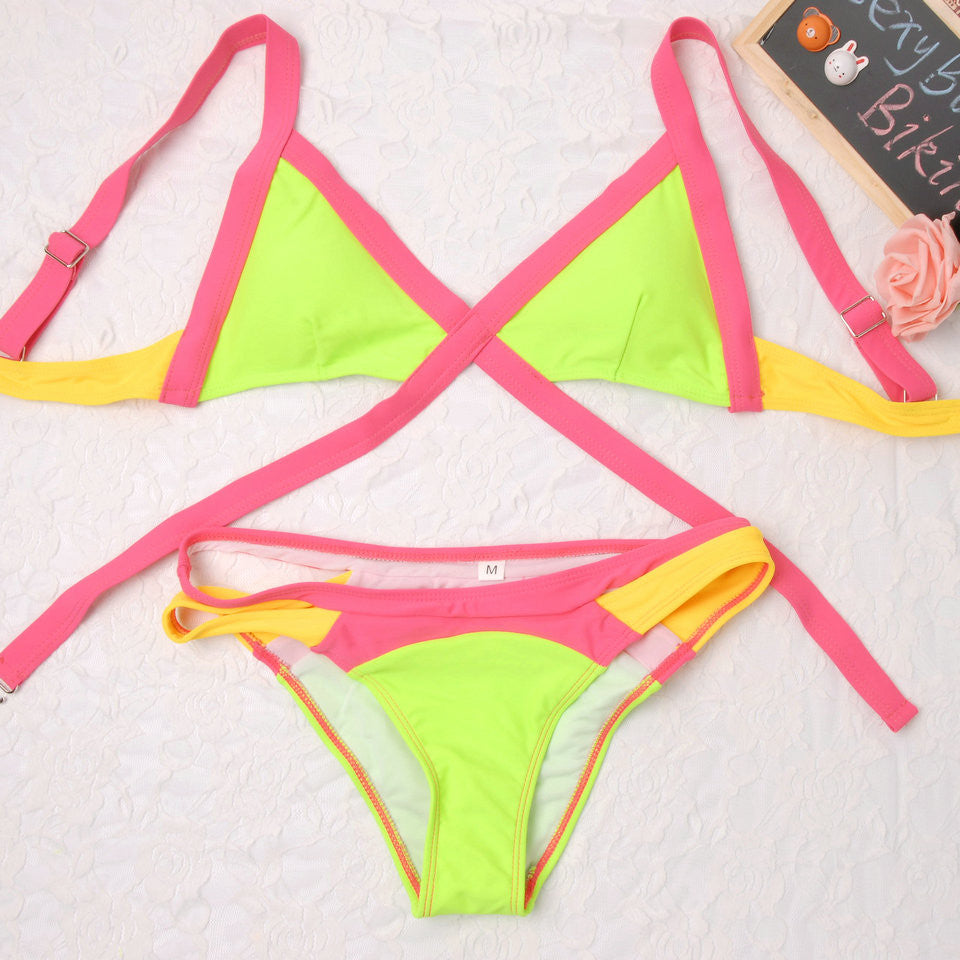 New Swimsuit Summer Sexy Bikini Dynamic Bordered Color Bandage Brand Gini Bikinis Set Swimwear Brazilian Biquini Plus Size - CelebritystyleFashion.com.au online clothing shop australia