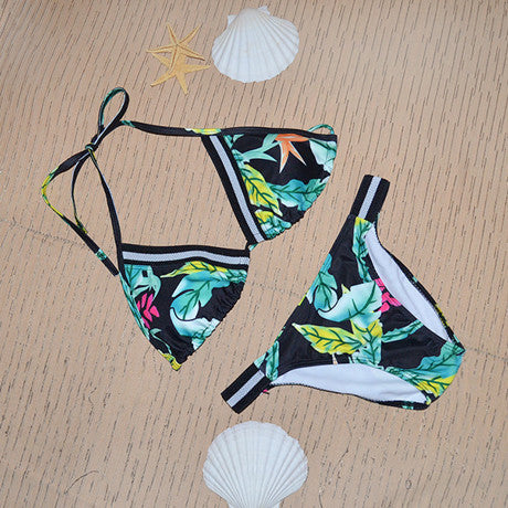 Floral Triangle sexy push up straps halter top bra bandage bikini set women swimwear swimsuit Brazilian bathing suit - CelebritystyleFashion.com.au online clothing shop australia