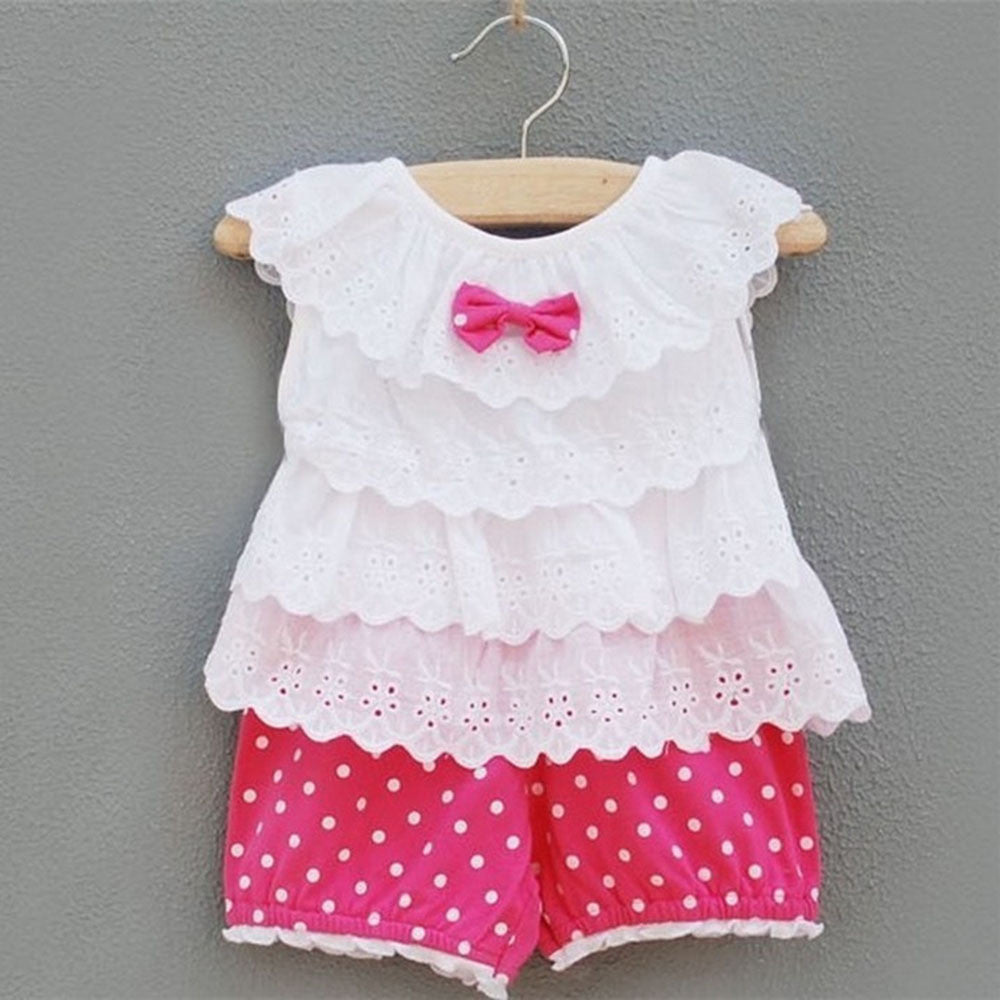 Sweet Baby Kid Girl 2pcs Outfit Clothes Ruffled T-shirt Tops + Dot Pant Suit - CelebritystyleFashion.com.au online clothing shop australia