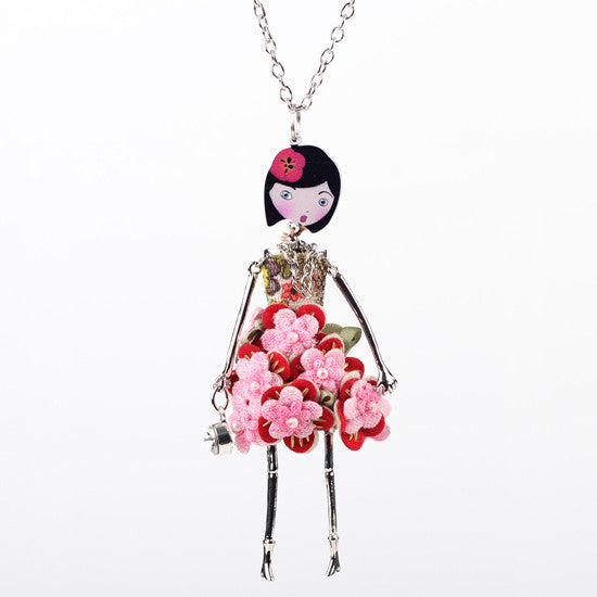 Bonsny doll Necklace Dress Trendy Long Chain New Acrylic Alloy For Girl Women Red Flower Figure Fashion Jewelry Accessories - CelebritystyleFashion.com.au online clothing shop australia