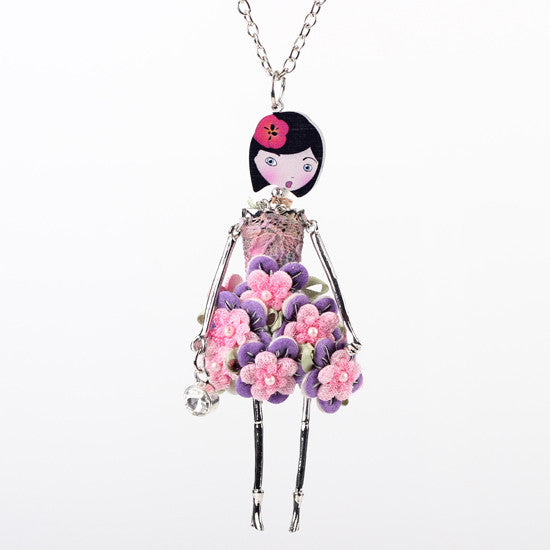 Bonsny doll Necklace Dress Trendy Long Chain New Acrylic Alloy For Girl Women Red Flower Figure Fashion Jewelry Accessories - CelebritystyleFashion.com.au online clothing shop australia