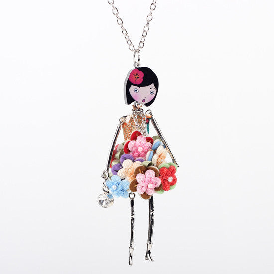 Bonsny doll Necklace Dress Trendy Long Chain New Acrylic Alloy For Girl Women Red Flower Figure Fashion Jewelry Accessories - CelebritystyleFashion.com.au online clothing shop australia