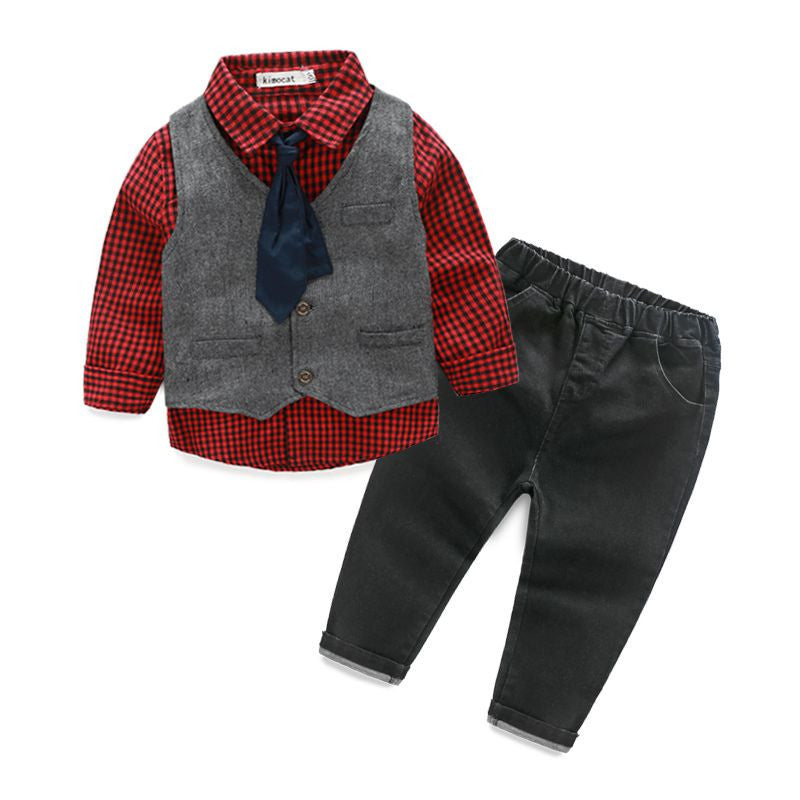 Baby boy gentleman suit new autumn 3pcs Shirt + vest+trousers boy clothing set - CelebritystyleFashion.com.au online clothing shop australia