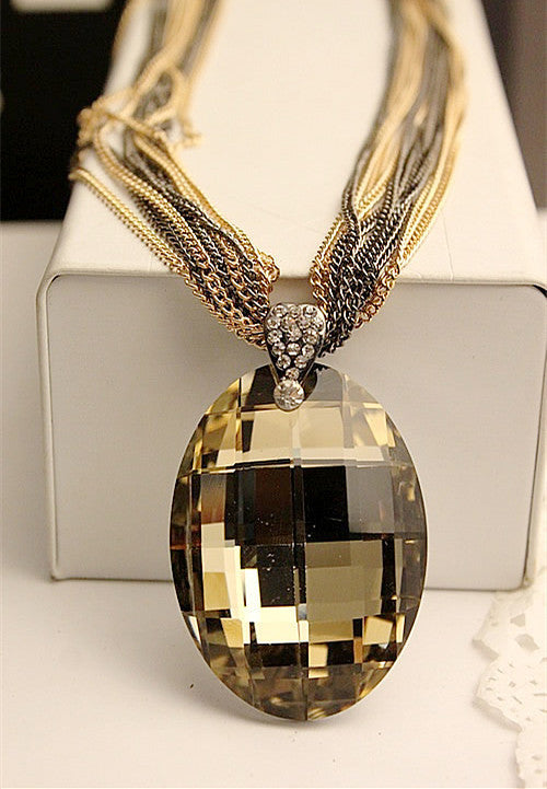 Whosale New Vintage Gold / Black Oval Glass Crystal Pendant Necklace, Charm Multi-Chain Long Chain Necklaces for Women XHP076 - CelebritystyleFashion.com.au online clothing shop australia