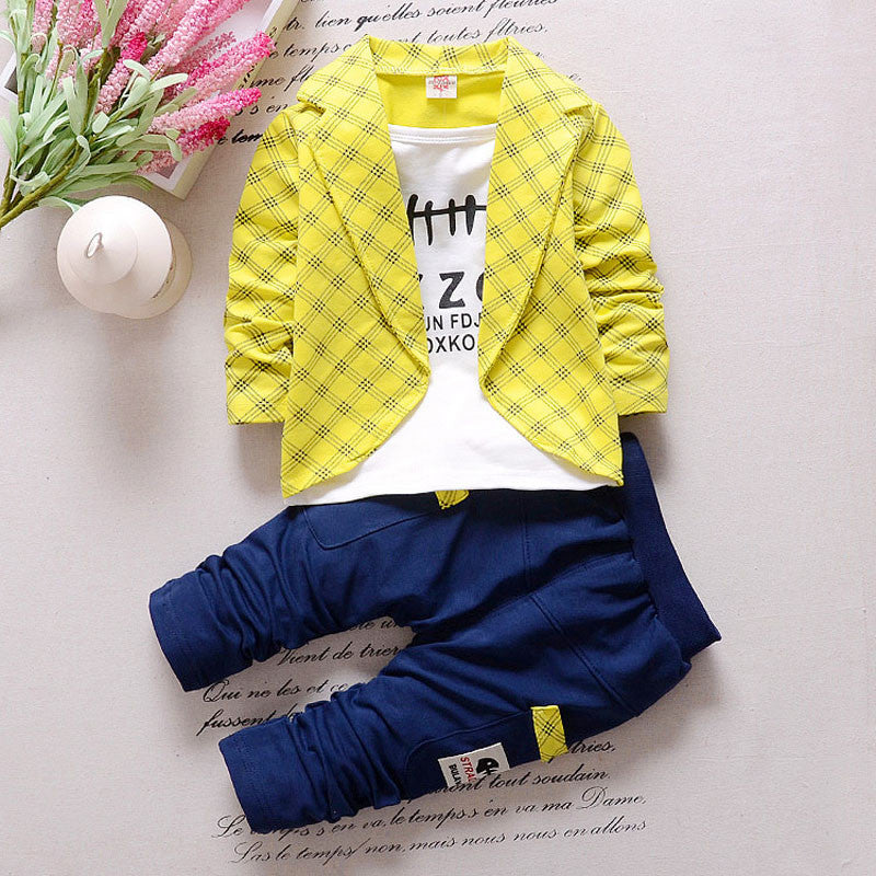 Models Boy Suit Korean Version Of The Toddlers Infant Stripe Fake Two-piece Kids Clothing Set - CelebritystyleFashion.com.au online clothing shop australia