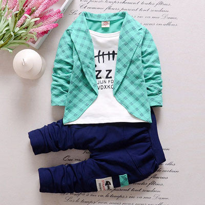 Models Boy Suit Korean Version Of The Toddlers Infant Stripe Fake Two-piece Kids Clothing Set - CelebritystyleFashion.com.au online clothing shop australia