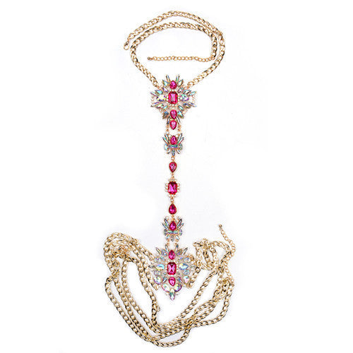 New ZA Long Body Chain DIY Handmade Luxury Blue Red Gem Fashion Crystal Necklace Pendant Set Statement Summer Vacation - CelebritystyleFashion.com.au online clothing shop australia