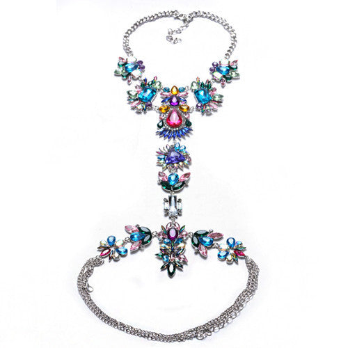 New ZA Long Body Chain DIY Handmade Luxury Blue Red Gem Fashion Crystal Necklace Pendant Set Statement Summer Vacation - CelebritystyleFashion.com.au online clothing shop australia