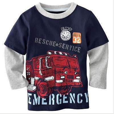 Clearance Boys T-shirt Kids Tees Baby Boy tshirts Children tees Long Sleeve 100% Cotton Cars Fireman Top Quality Free Shipping - CelebritystyleFashion.com.au online clothing shop australia