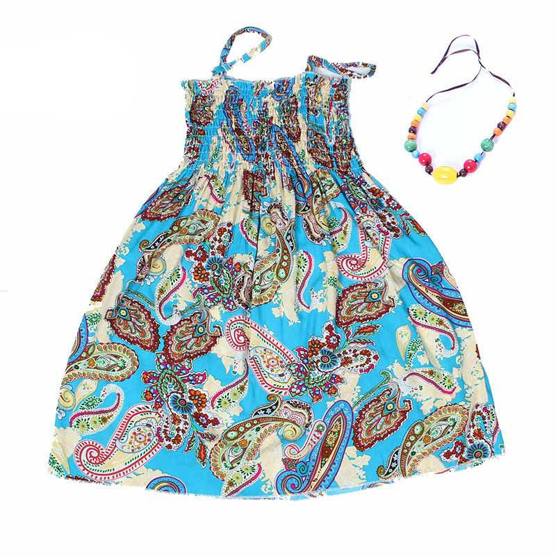 Summer kids clothing girls New 2-11Y children beach dresses for girls fashion bohemian style girls dresses free necklace - CelebritystyleFashion.com.au online clothing shop australia