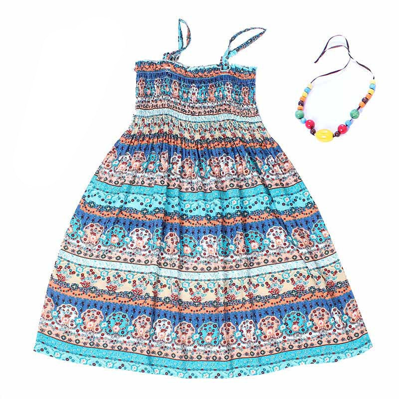 Summer kids clothing girls New 2-11Y children beach dresses for girls fashion bohemian style girls dresses free necklace - CelebritystyleFashion.com.au online clothing shop australia