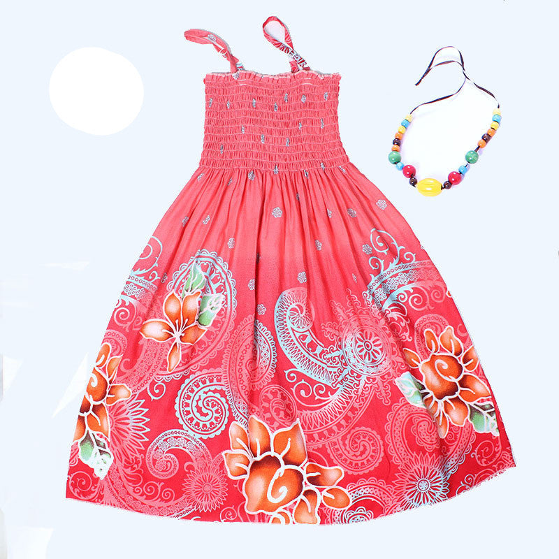 Summer kids clothing girls New 2-11Y children beach dresses for girls fashion bohemian style girls dresses free necklace - CelebritystyleFashion.com.au online clothing shop australia