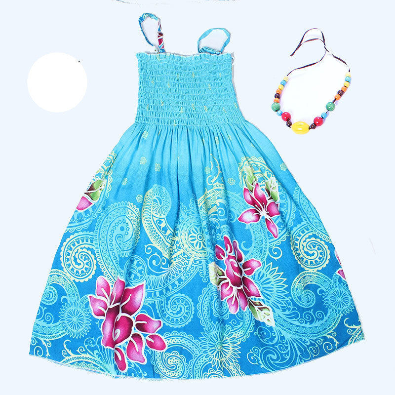 Summer kids clothing girls New 2-11Y children beach dresses for girls fashion bohemian style girls dresses free necklace - CelebritystyleFashion.com.au online clothing shop australia