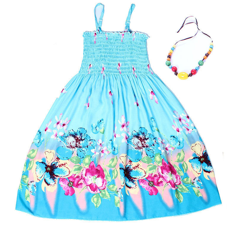 Summer kids clothing girls New 2-11Y children beach dresses for girls fashion bohemian style girls dresses free necklace - CelebritystyleFashion.com.au online clothing shop australia