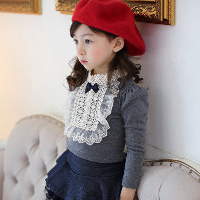 Autumn Longsleeve Cotton T-shirt Girls Top Fashion Baby Kids Clothes With Lace And Bowknot Korean Style Children Girl Tops - CelebritystyleFashion.com.au online clothing shop australia