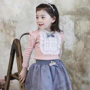 Autumn Longsleeve Cotton T-shirt Girls Top Fashion Baby Kids Clothes With Lace And Bowknot Korean Style Children Girl Tops - CelebritystyleFashion.com.au online clothing shop australia