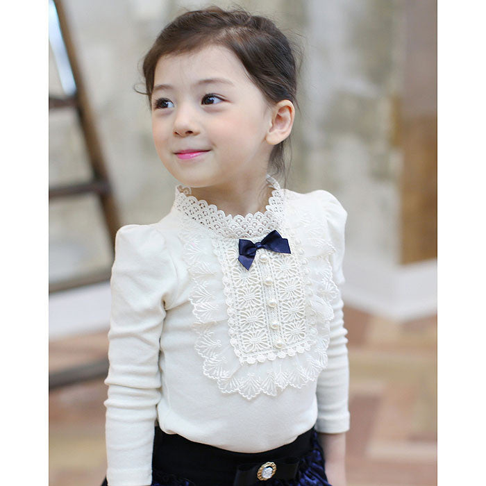 Autumn Longsleeve Cotton T-shirt Girls Top Fashion Baby Kids Clothes With Lace And Bowknot Korean Style Children Girl Tops - CelebritystyleFashion.com.au online clothing shop australia