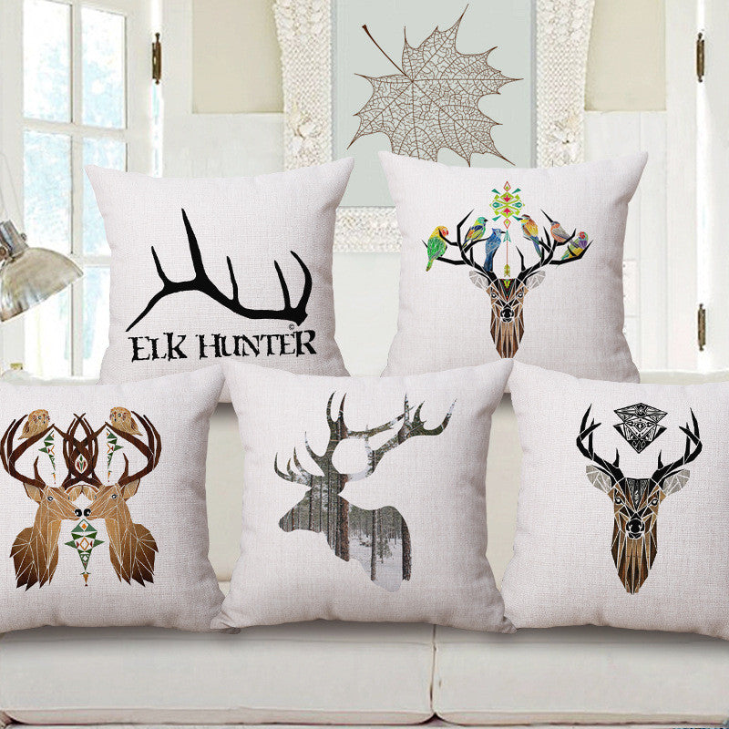 Modern Simple Pillow Case Wild Animal Elk Pattern Hunt Club Cotton Linen Chair Square Waist Throw Pillow Cover Home Textile