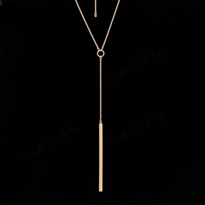 Double Fair Anti Allergy Y Style Chain Long Necklaces & Pendants Rose Gold Plated Strip Bar Jewelry For Women DFN601 - CelebritystyleFashion.com.au online clothing shop australia