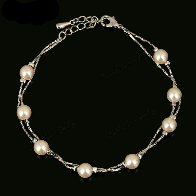 Double Fair Charm Bracelets & Bangles Platinum/Rose Gold Plated Fashion Simulated Pearl Beads Wedding Jewelry For Women DFH169 - CelebritystyleFashion.com.au online clothing shop australia