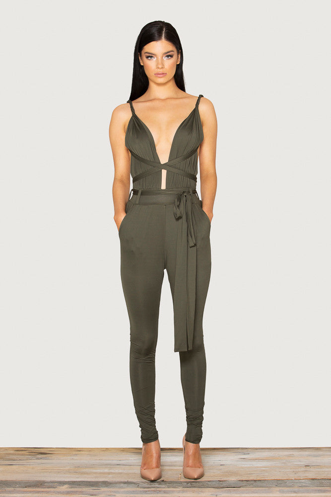 Jumpsuit Sleeveless Spaghetti Strap Deep V Neck Bodycon Playsuit - CelebritystyleFashion.com.au online clothing shop australia