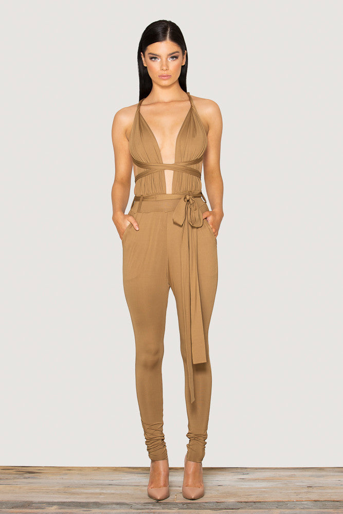 Jumpsuit Sleeveless Spaghetti Strap Deep V Neck Bodycon Playsuit - CelebritystyleFashion.com.au online clothing shop australia