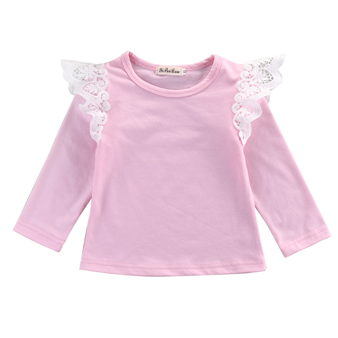 Autumn Newborn Baby Girls Toddler Kids Clothes Cotton Lace Flying Long Sleeve T-shirts Tops Outfit Blouse - CelebritystyleFashion.com.au online clothing shop australia