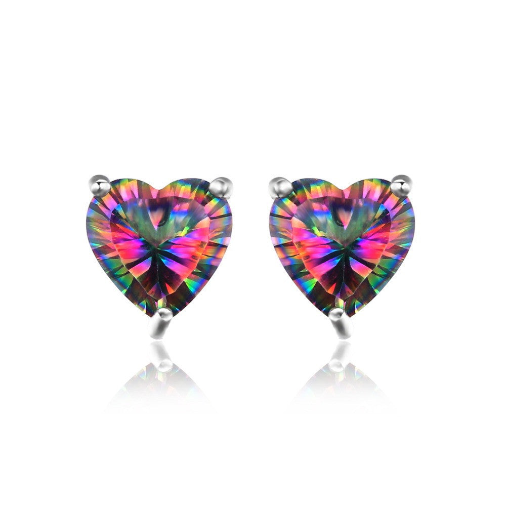 Genuine Mystic Rainbow Topaz Stud Earrings Solid 925 Sterling Silver Jewelry For Women Gift Love Heart Party Gift - CelebritystyleFashion.com.au online clothing shop australia