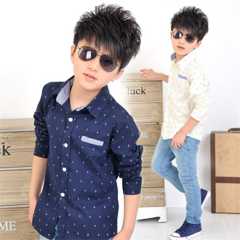 Spring Children kids fashion Print Anchors shirts , boys cotton shirts , boys tops clothing shirts - CelebritystyleFashion.com.au online clothing shop australia