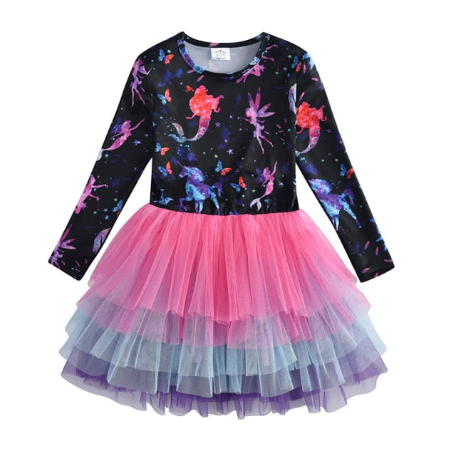 Long Sleeve Girls Dresses Unicorn Kids Dress For Girls 2019 Christmas Children Clothing Cotton Toddler Princess Dress 3-8Y