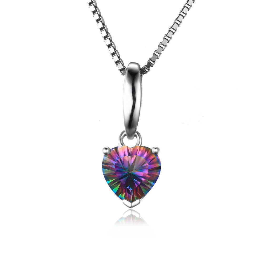 1.5ct Heart Genuine Mystical Fire Rainbow Topaz Pendant Solid 925 Sterling Silver Jewelry For Girl Without a Chain - CelebritystyleFashion.com.au online clothing shop australia