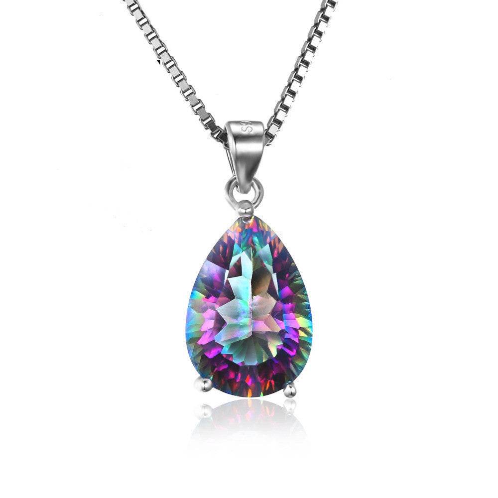Pear 4.5ct Genuine Rainbow Fire Mystic Topaz Pendant For Women Solid 925 Sterling Silver Jewelry Not Include Chain - CelebritystyleFashion.com.au online clothing shop australia
