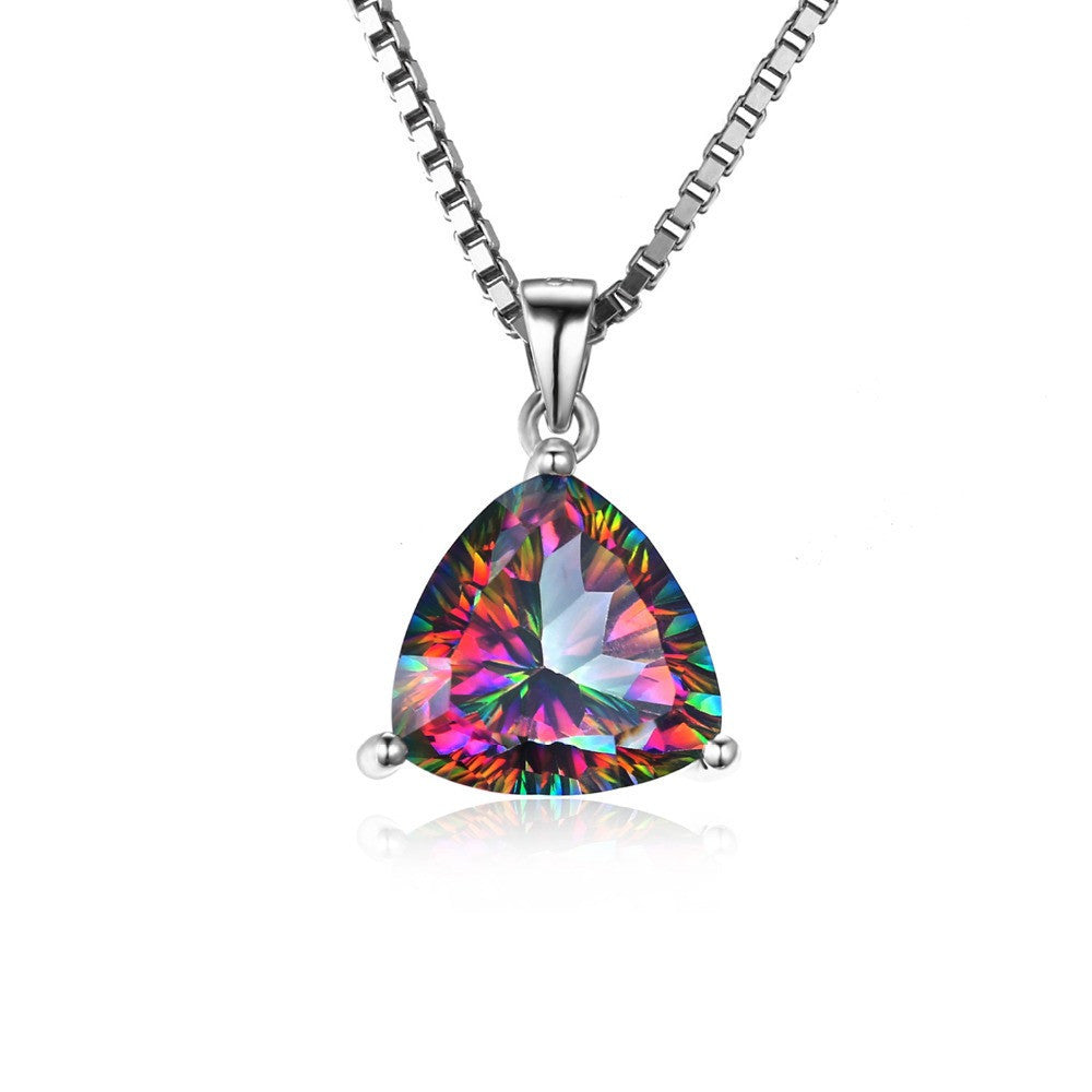 TRIANGLE 5.5ct Genuine Rainbow Fire Mystic Topaz Pendant Solid 925 Sterling Silver Vintage Jewelry Without a Chain - CelebritystyleFashion.com.au online clothing shop australia