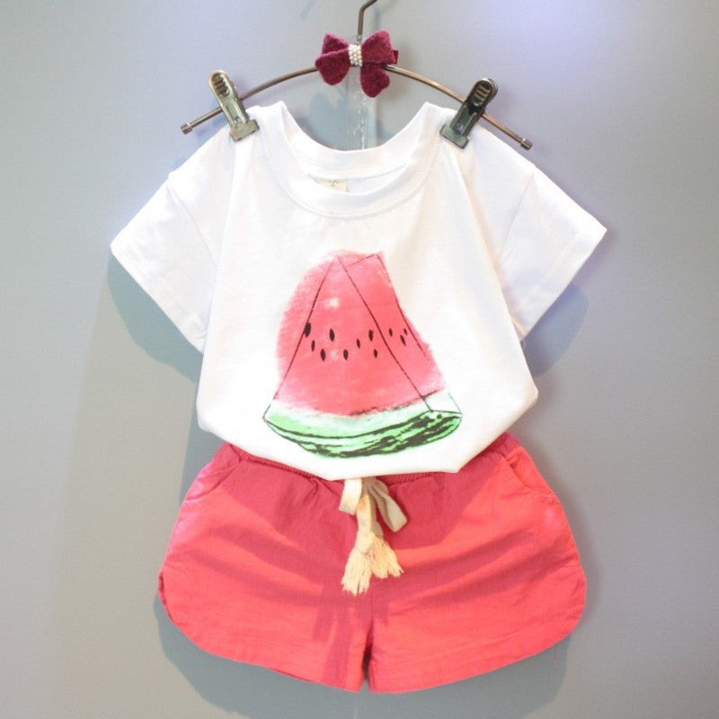 Girls Clothing Sets New Summer Girls clothes Watermelon Pattern Print Kids clothes T-shirt + Red Shorts Children clothing - CelebritystyleFashion.com.au online clothing shop australia