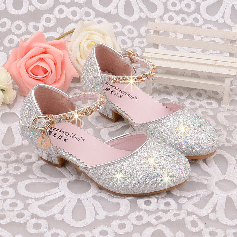 princess shoes Summer breathable sandals Rhinestone mid heel single shoes kids leather sandal Children shoe - CelebritystyleFashion.com.au online clothing shop australia