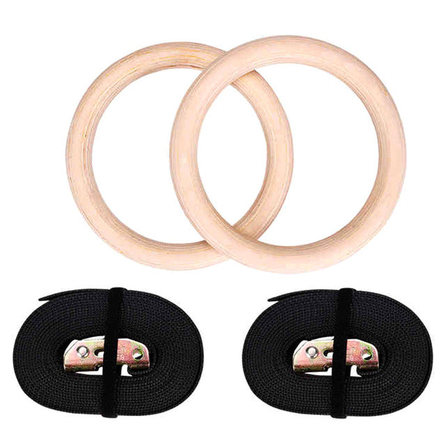 Wood Gymnastic Rings 28mm Gym Rings with Adjustable Long Buckles Straps for Workout Home Gym Cross Fitness