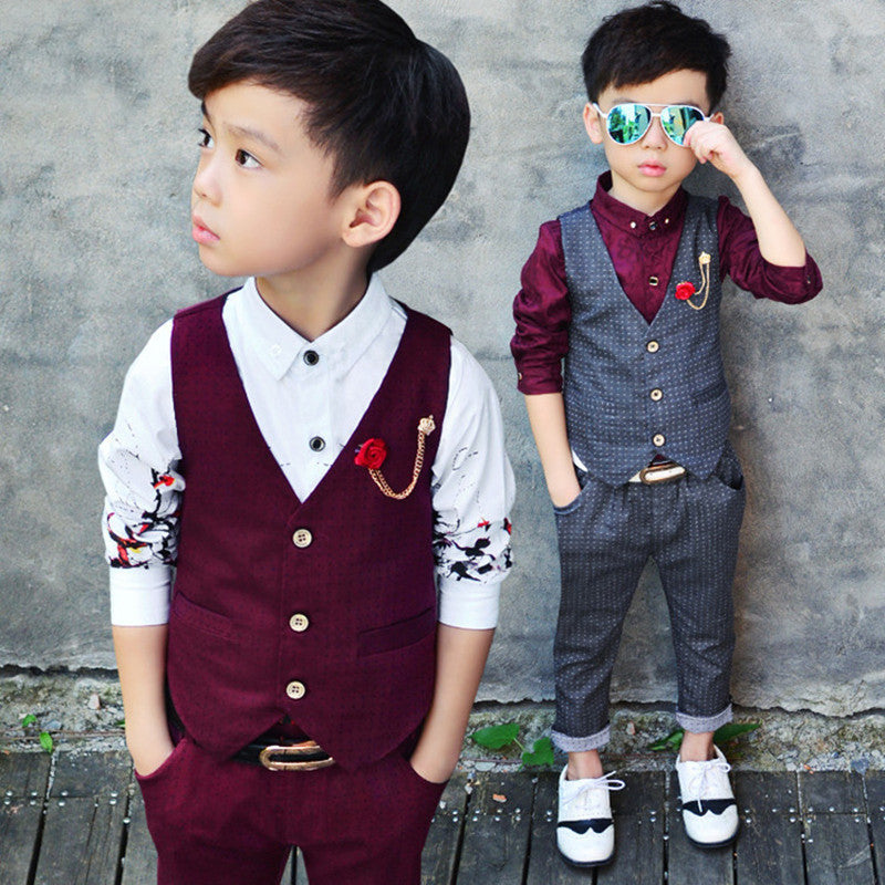 High Fashion Boy Clothes Suit Kid 2 Pcs Dotted Waistcoat + Pants Children Spring & Autumn Formal Clothing Set For Wedding - CelebritystyleFashion.com.au online clothing shop australia