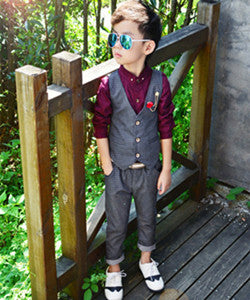 High Fashion Boy Clothes Suit Kid 2 Pcs Dotted Waistcoat + Pants Children Spring & Autumn Formal Clothing Set For Wedding - CelebritystyleFashion.com.au online clothing shop australia