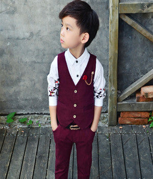 High Fashion Boy Clothes Suit Kid 2 Pcs Dotted Waistcoat Pants Child