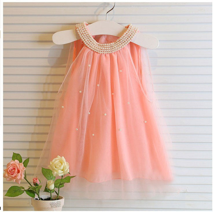 Girl's dresses summer style children's dress fashion baby girls Pure color pearl collar Tutu Princess Dress for kids clothing - CelebritystyleFashion.com.au online clothing shop australia