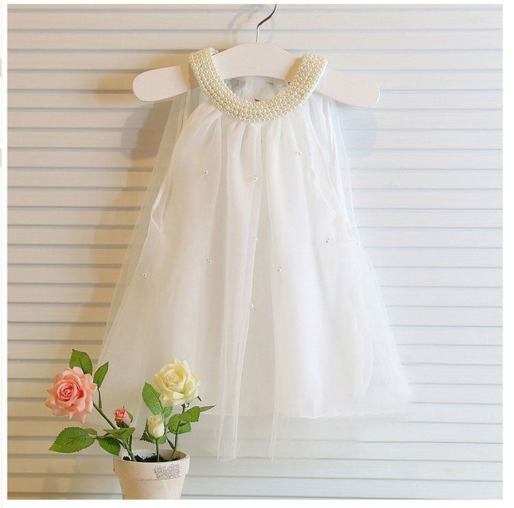 Girl's dresses summer style children's dress fashion baby girls Pure color pearl collar Tutu Princess Dress for kids clothing - CelebritystyleFashion.com.au online clothing shop australia