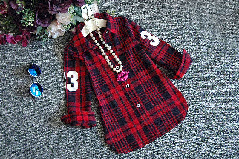 Fashion Children Casual Long Sleeves Plaid Shirt Blouse Baby Girls School Cotton Clothes Kids Casual Clothes 2 colors - CelebritystyleFashion.com.au online clothing shop australia