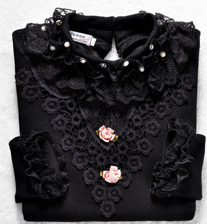 Lace Shirt Fashion Girls Lace Blouses Children'S Shirts Top Long Sleeve Flower Autumn White/Pink/Black/ For 3~13 Age - CelebritystyleFashion.com.au online clothing shop australia